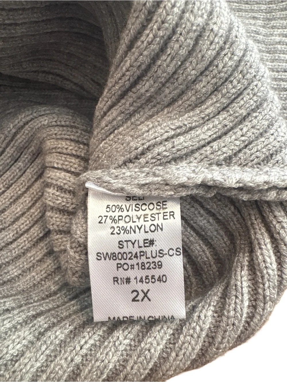 NWOT Chic Soul Women's Gray Ribbed Scoop Neck Bat Sleeve Sweater, Size 2XL